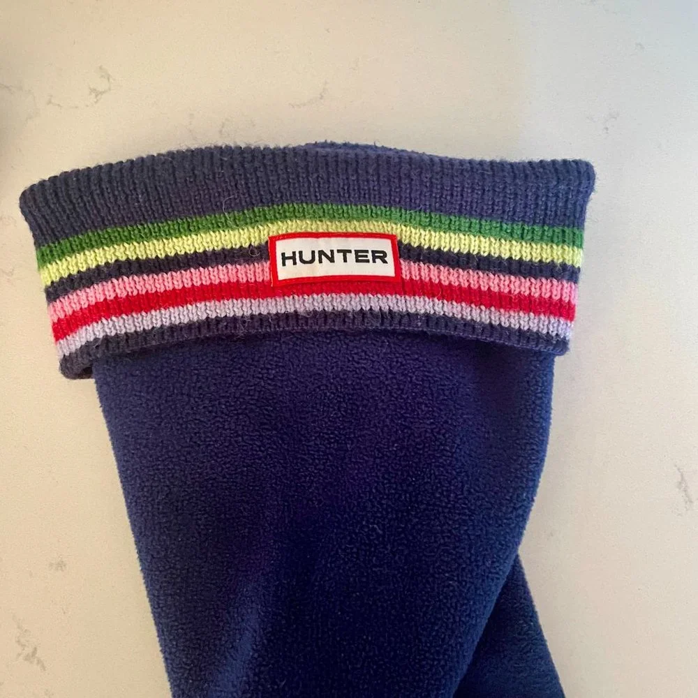 Hunter Navy Boot Liners with Multicolor‎ Knit Cuff, Size Medium
